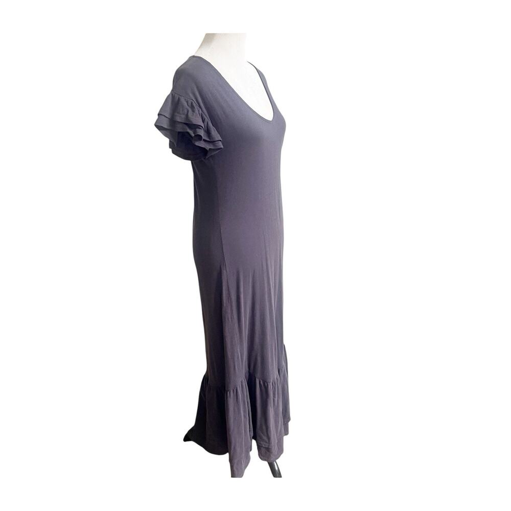 Z Supply Gray V-Neck Ruffle Sleeve Zella Cotton Slub Midi Dress Size XS - Picture 5 of 15